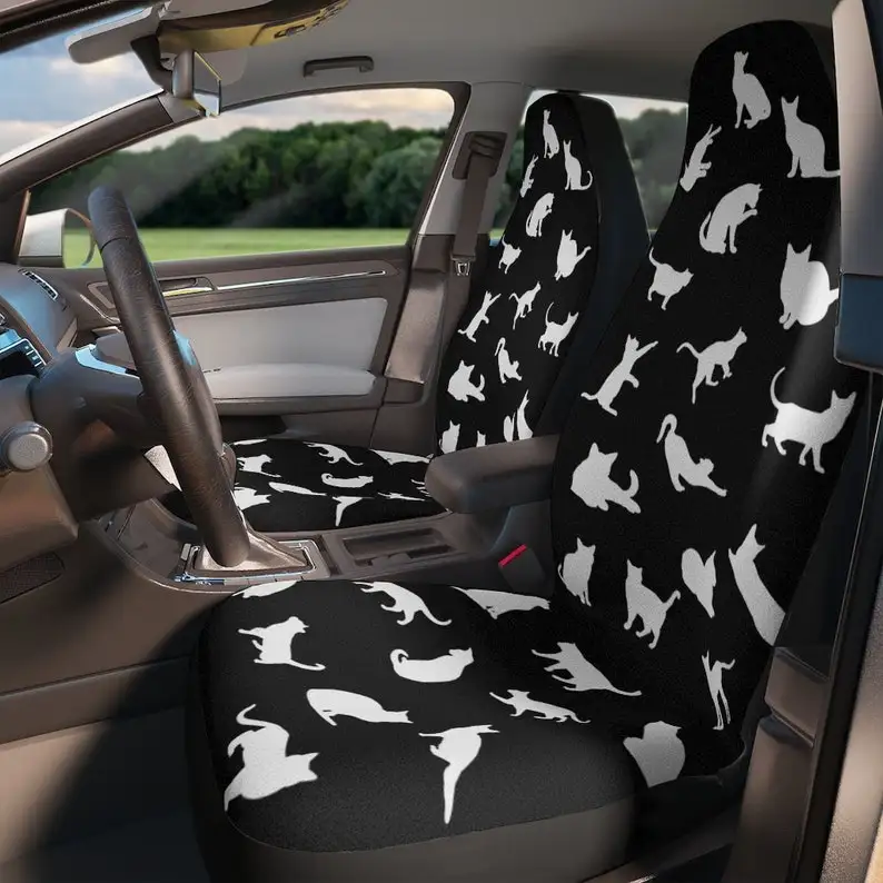 

Cat Silhouette Car Seat Covers for Women Universal Fit, Cat Mom Gift, Cute Front Seat Bucket Seat Cover for Car Vehicle, Aesthet