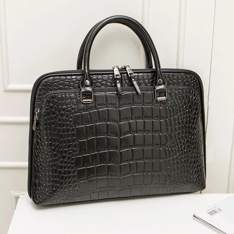 Free Custom Letter Cow Leather Briefcase Portable Briefcase Commuting 13/14 Inch Laptop Bag Large Capacity Business Handbag