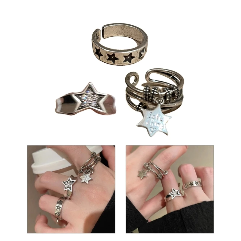 

Star Adjustable Rings Star Dating Rings Alloy Material Star Opening Rings Eye Catching Finger Rings Gift for Women Girls