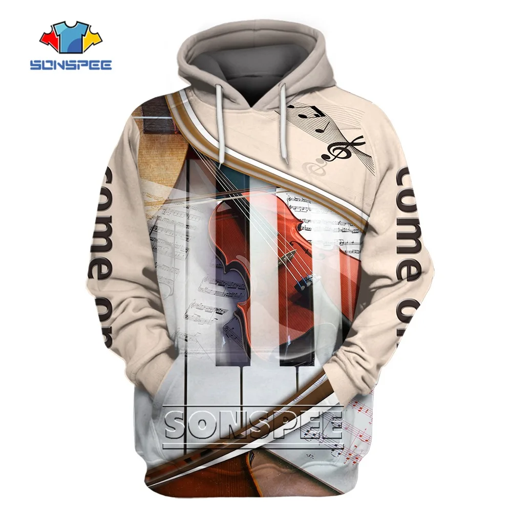 

Толстовка с капюшоном SONSPEE в стиле хип-хоп с 3D-принтом музыкальных заметок, свитшот с капюшоном для пианино, повседневная одежда оверсайз с длинным рукавом