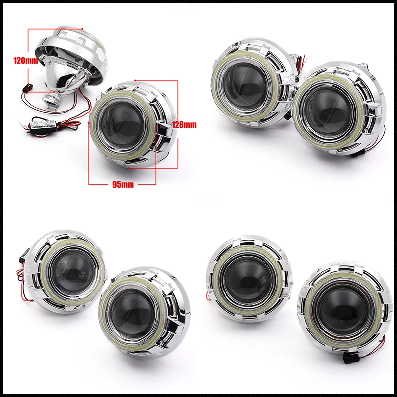 Фото Проекционные линзы Sinolyn 3 дюйма COB Angel Eyes Bi-Xenon для фар H7 H4, кольцевые фары Halo, автомобильные аксессуары, улучшение освещения №3
