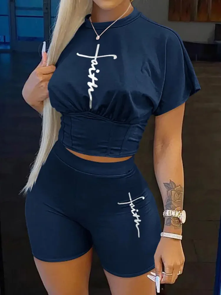 Женский Повседневный костюм из двух предметов облегающие шорты с круглым