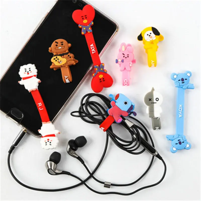 Line Friends Bt21 Anime Tata Chimmy Cooky Earphone Data Cable Storage Rope Convenient Earphone Winding Buckle Winding Device