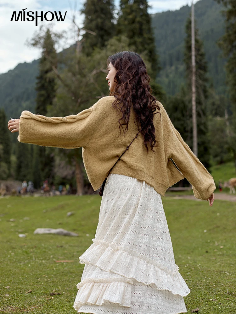 Женский мягкий шерстяной свитер MISHOW 2024 Осенний вязаный кардиган с цветами