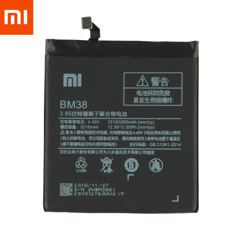 

XiaoMi Original Replacement Battery BM38 For Xiaomi Mi 4S M4s 100% New Authentic Phone Battery 3260mAh