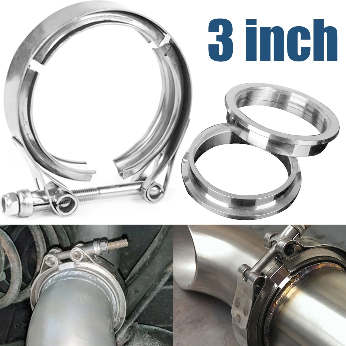 

new 3 Inch V Band Flange & Clamp Kit for Turbo Exhaust Downpipes Universal Stainless Steel Exhaust V Band Clamp & Male/Female