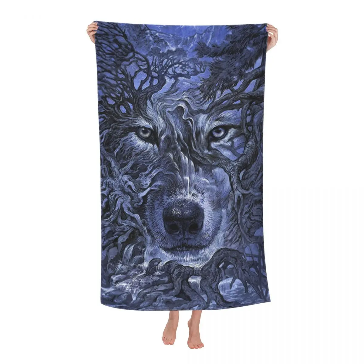 

Дышащее пляжное банное полотенце из микрофибры Wolf Tree, быстросохнущие спортивные полотенца для душа с животными