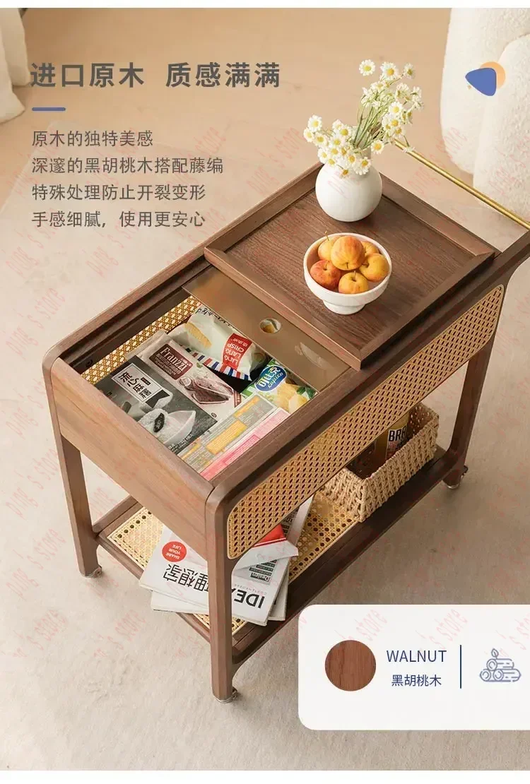 Подвижный боковой столик из массива дерева для гостиной многофункциональная