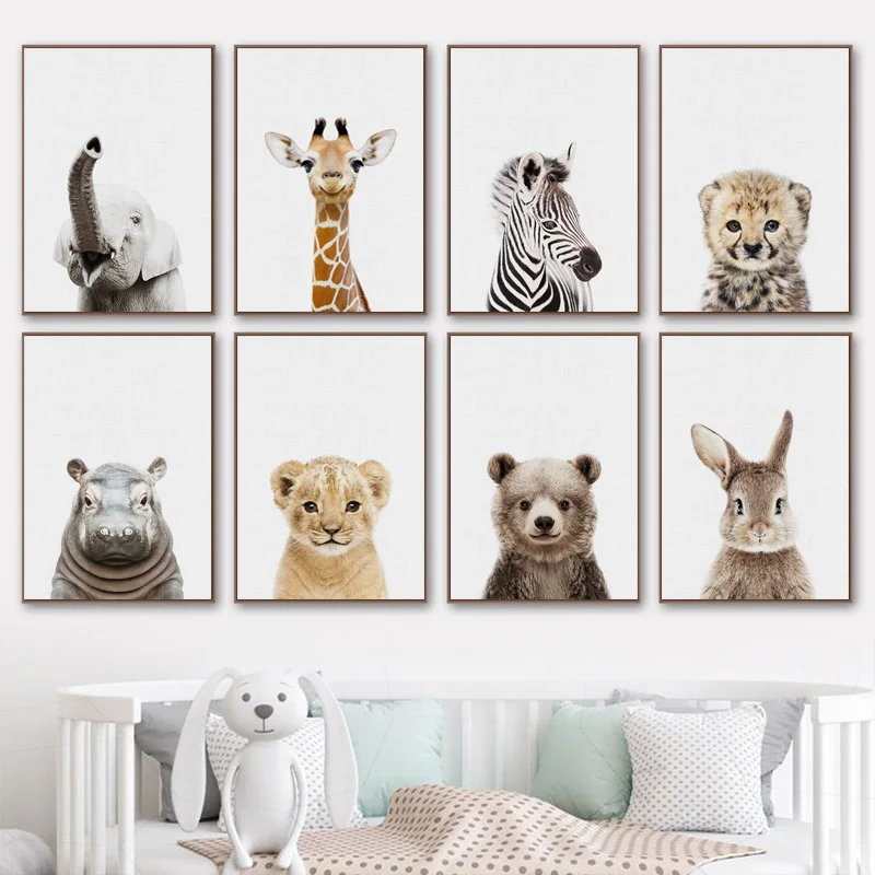 

Детская комната животные настенная Картина на холсте слон жираф медведь настенные художественные принты картина скандинавский художественный постер для детской комнаты декор для детской комнаты