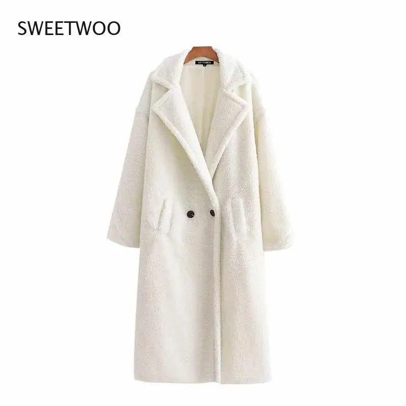 Women Fashion Thick Winter Warm Faux Fur Teddy Coat Women Vintage Long Sleeve Pockets Female Outerwear Chic Overcoat Contracted