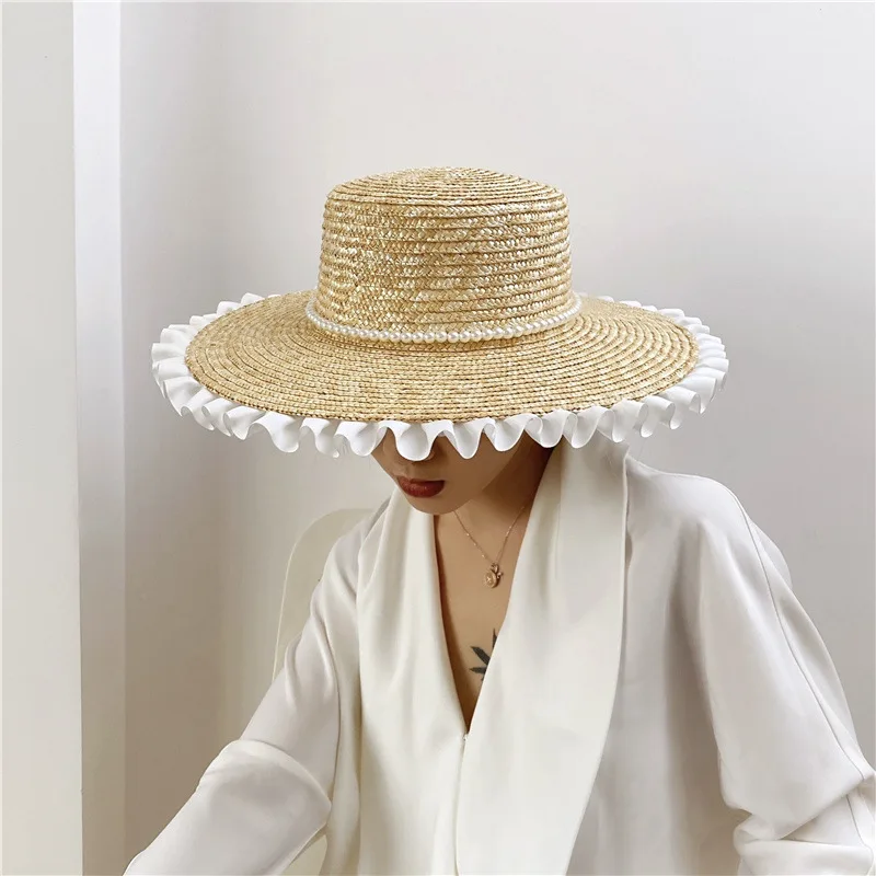 

2022 New Raffia Straw Hat Women Floppy Panama Summer Large Brim Sun Beach Cap Handmade Weave Fashion Luxury Designer