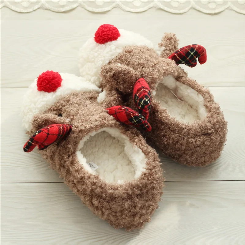 Elk Slippers Cute Cartoon Christmas Style Winter Warm Cotton Shoes Women Home Non Slip Light Comfortable Super Soft Sole Slipper