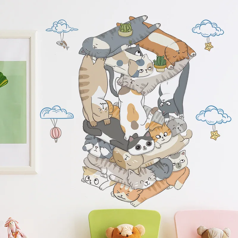 

Cartoon Wall Sticker For Children Cute Cat PVC Room Decor Stickers Home Decoration Accessories Self-Adhesive Sticker