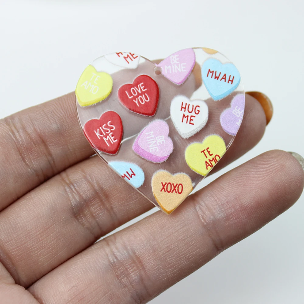 10 шт./подвеска в виде сердца на День святого Валентина акриловый кулон Kiss Me Love You