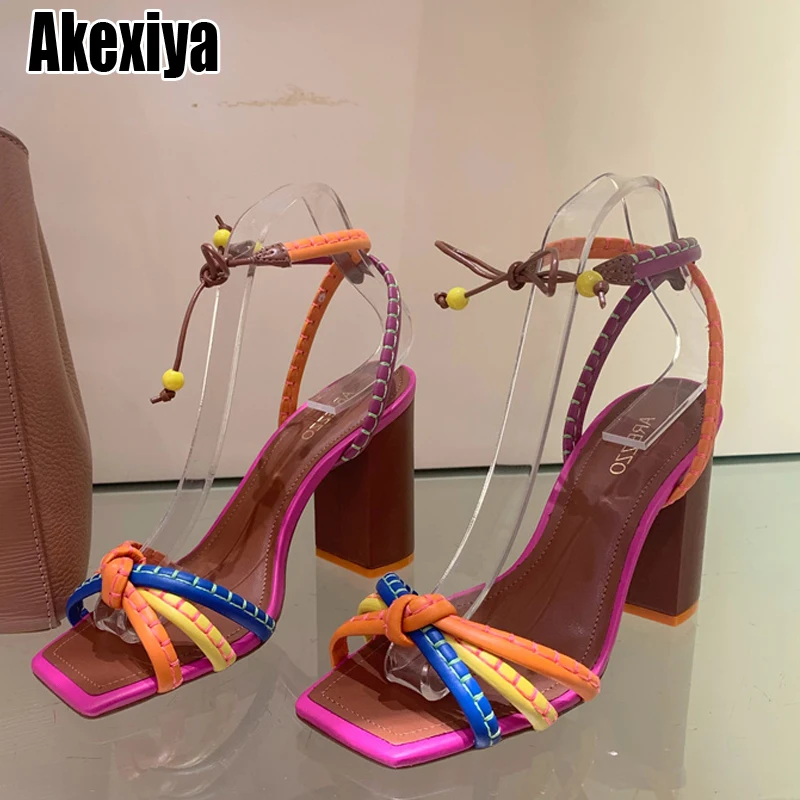 

2023 New Women Sandals Summer Square Open Toe Buckle Strap High Heels Party Prom Shoes Pumps bc5804