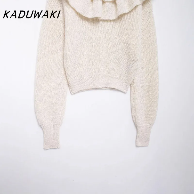 Классический осенний пуловер с рюшами и длинными рукавами KADUWAK