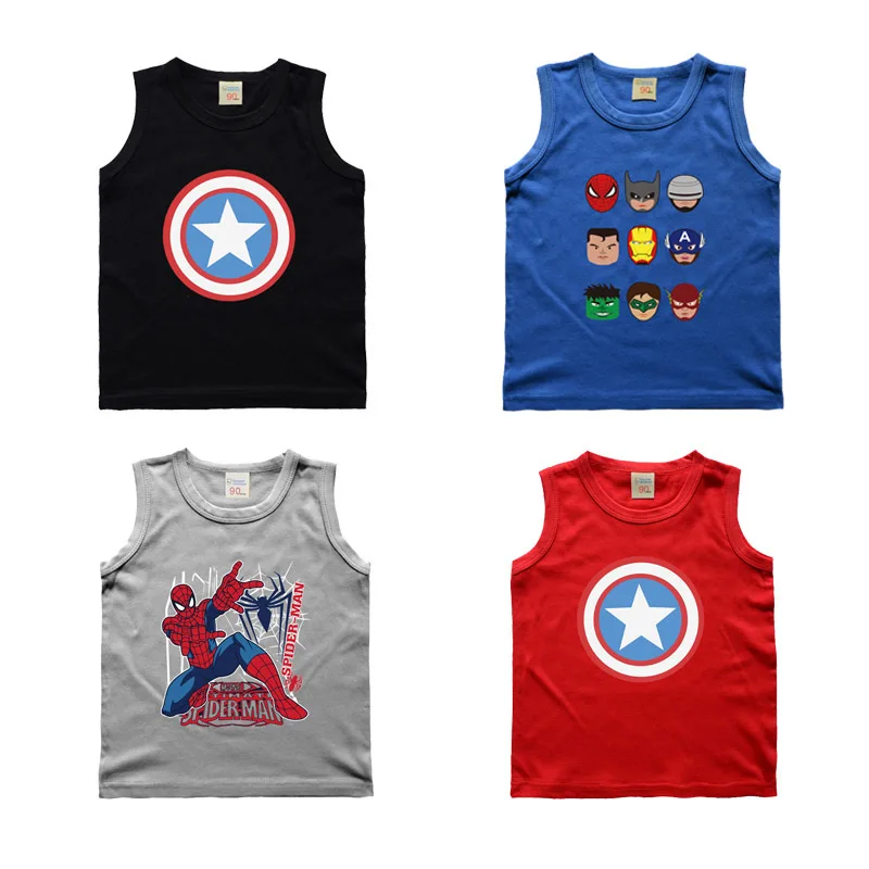

Disney Marvel Iron Man Spiderman Vests T-shirts Children Cartoon Boys Sleeveless Tops Summer Clothing Kids Boys Clothes