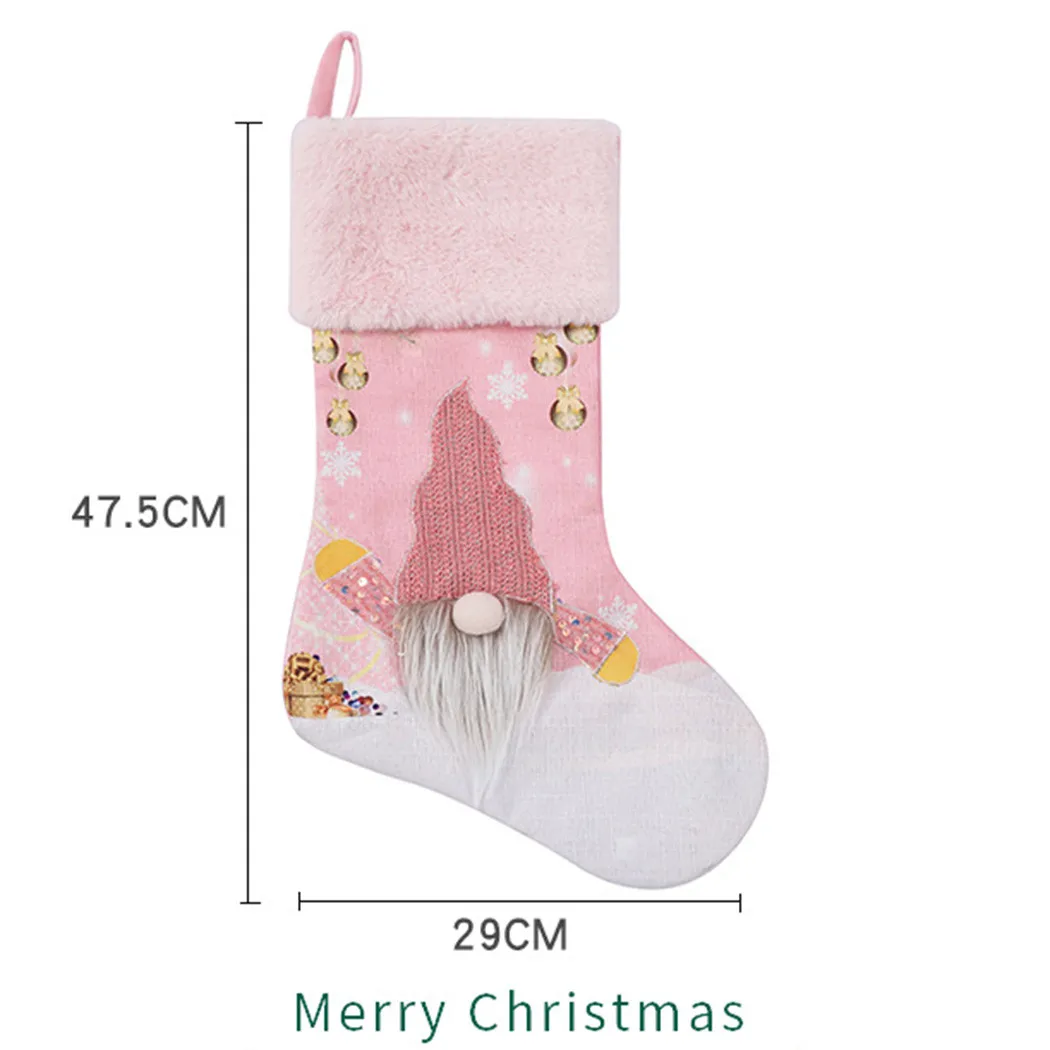 ChristmasGlow Pink Socks Candy Bag Gift Holder Stocking Large Hanging Decor Christmas Merry Tree Hanging Tree New Year 2022