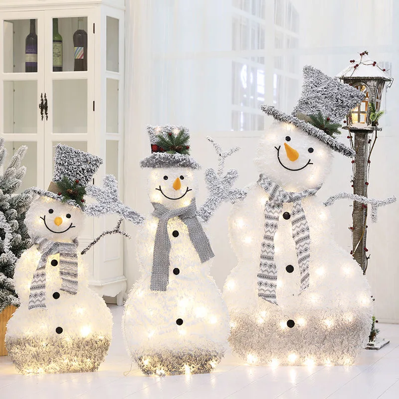 

Christmas wrought iron flocking lights snowman counter decoration shopping mall supermarket holiday scene decorations 2022