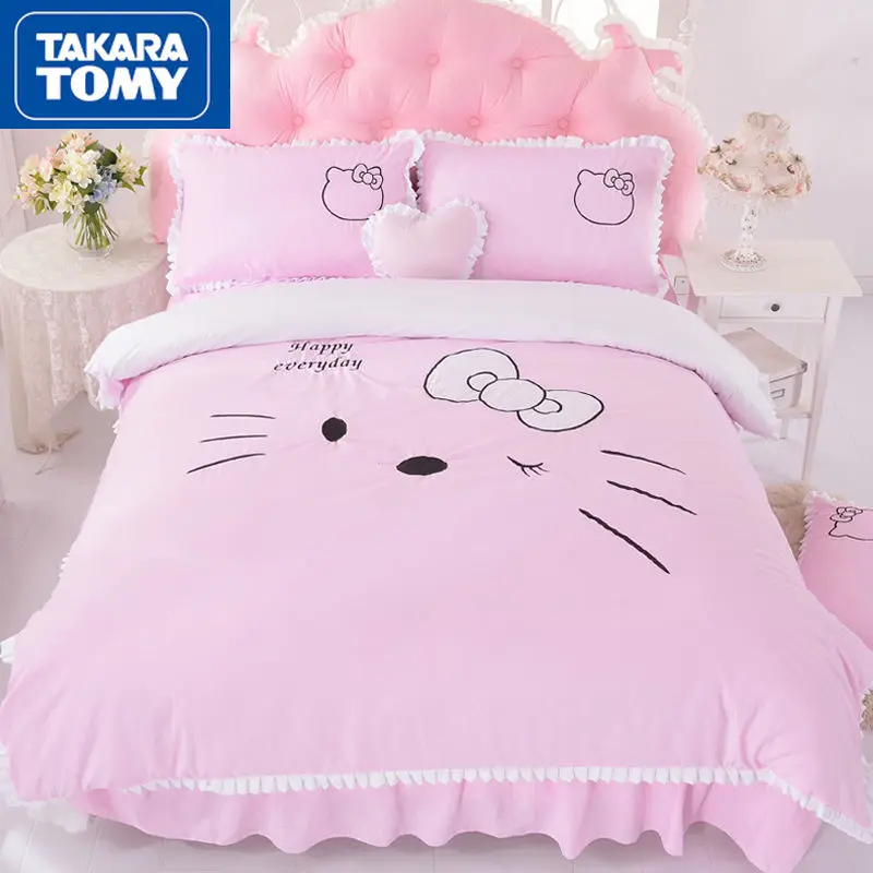 

TAKARA TOMY Hello Kitty New Polyester Soft Skin-friendly Princess Style Four-piece Bed Skirt Embroidered Girl Bedding Set