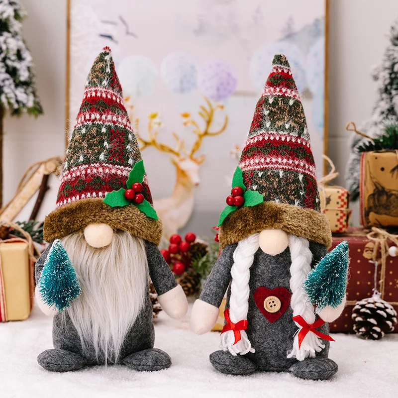 

Merry Christmas Knitted Hat Rudolf Doll Dwarf Faceless Doll Ornament Navidad Christmas Decoration Home Decor Gnome Xmas Tree
