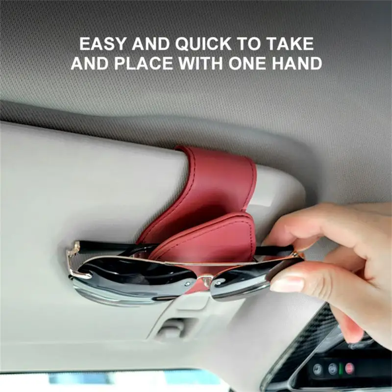 

2023 Universal Hanging Protective Practical Car Glasses Holder Strong Magnet Sunglasses Clip PU Leather Sun Visor Space Saving