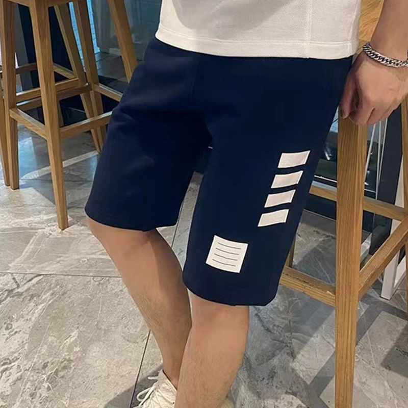 Summer Sport Hot Pants Loose Drawstring Grey High Quality White Striped Male Female Short Pants Summer Knee Length Shorts Man