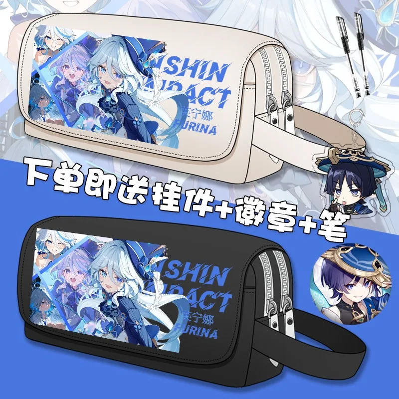 Игра Genshin Impact Косплей Arlecchino Freminet Kirara Furina Wriothesley Холст Флип-ручка Сумка Пенал