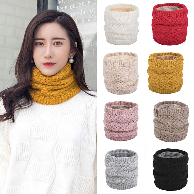 

Winter Fleece Snood Scarf Fashion Women Knitted Scarf Solid Thickened Fleece Collar Scarves Unisex Men Warm Neck Scarf Ring Mask