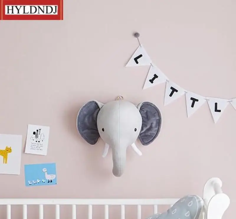 

Nordic Wall Hanging Decoration Artwork Toys Home Decoration Cute Animals Elephant Head Stuffed Plush Doll Kids Girls Bedroom