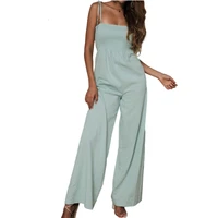 women one piece jumpsuit high waist sling rompers green pink spaghetti strap wide leg pants female summer solid lady jumpsuit