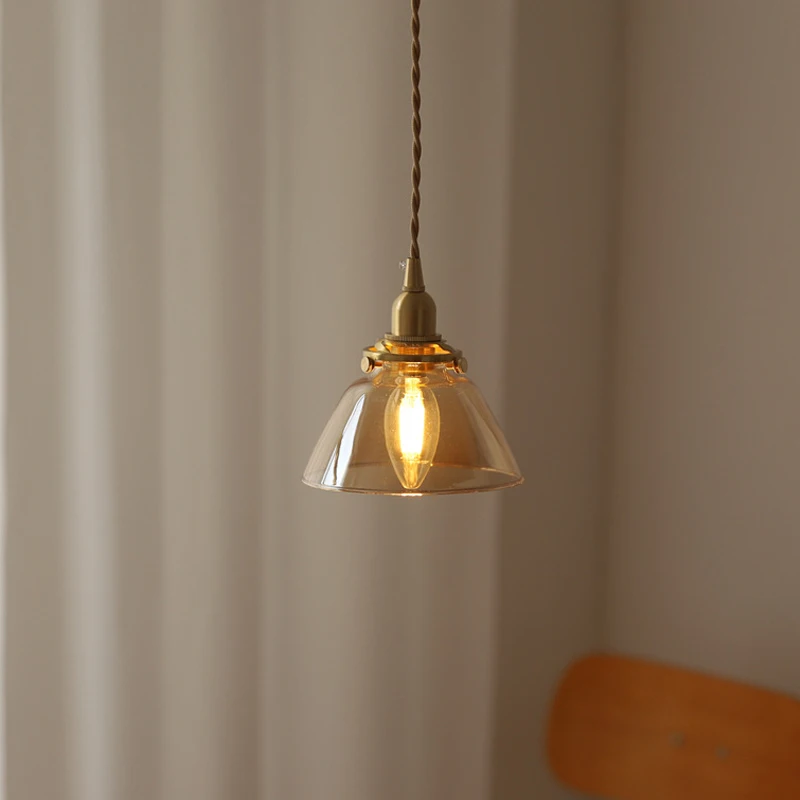 Стеклянный подвесной светильник в стиле ретро желтая латунная лампа для