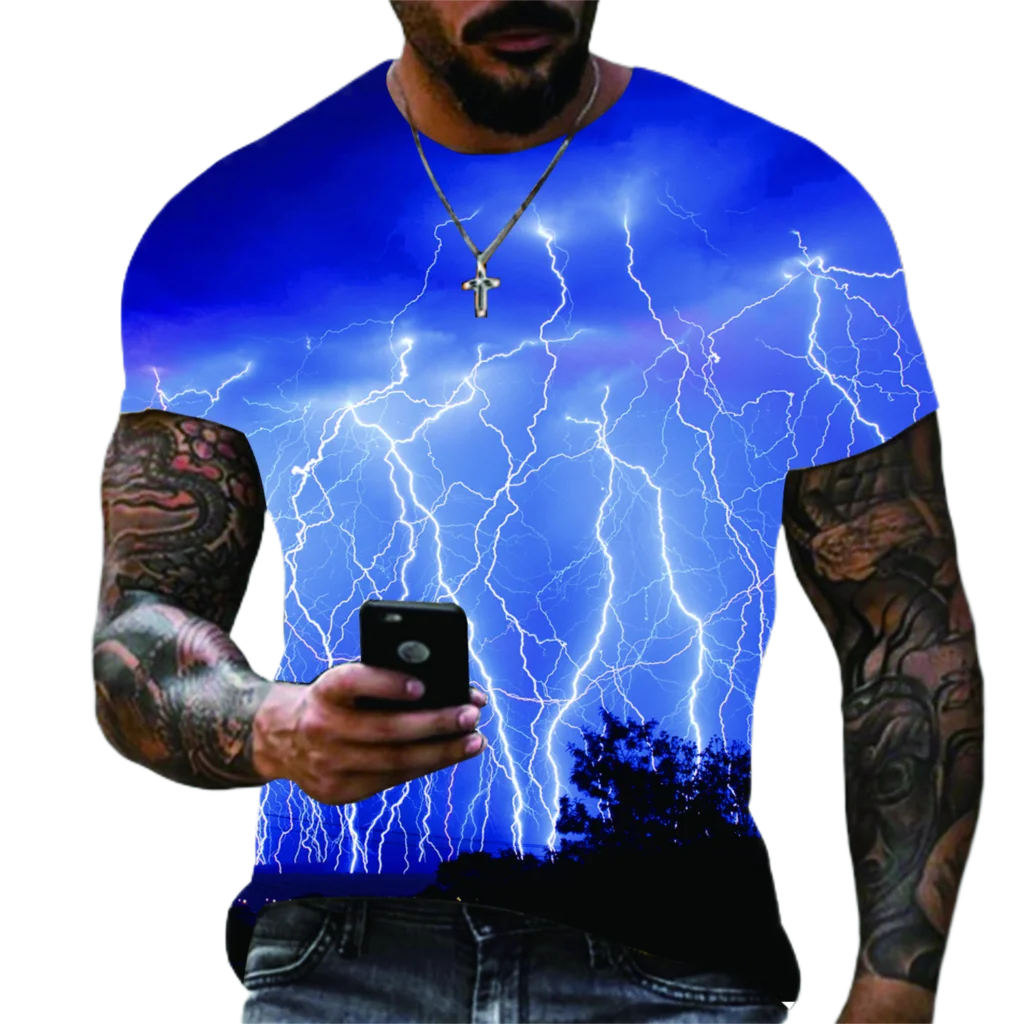 

Мужская летняя футболка с принтом Lightning, с коротким рукавом