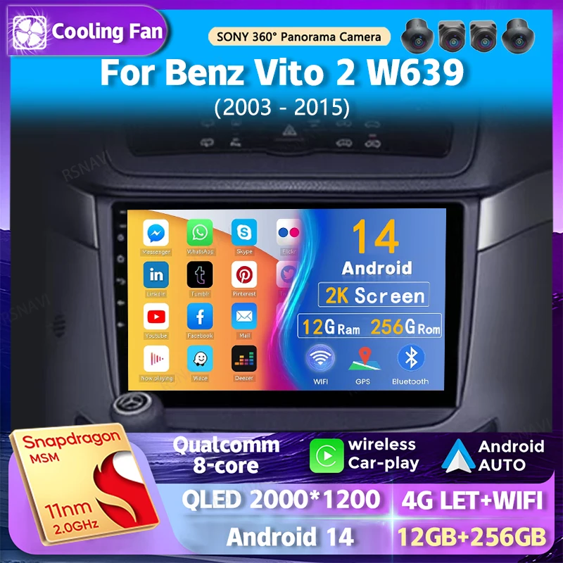 Автомобильное радио Android 14 Carplay для Mercedes-Benz Vito 2 W639 2003-2015 Навигация GPS