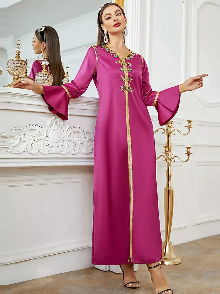 

Рамадан ИД Мубарак атласный кафтан Abaya женский ислам Пакистан мусульманское скромное вечернее платье для женщин женское платье