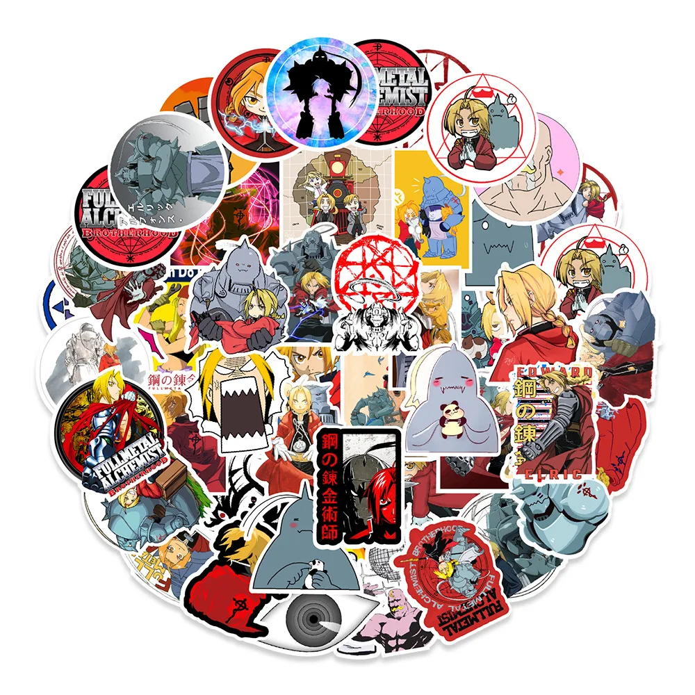 

50Pcs Fullmetal Alchemist Stickers Cartoon Anime Sticker Diy Fridge Guitar Skateboard Laptop Phone Luggage Decal Kid Toy Gift