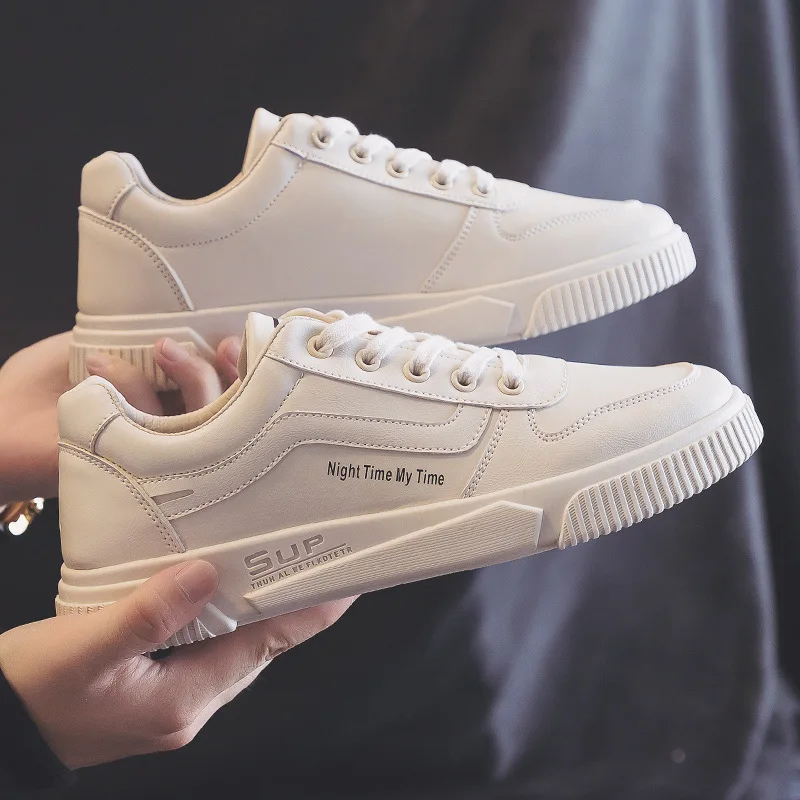 

Мужские кроссовки для скейтборда, сезон весна-осень 2023, мужские однотонные белые кроссовки из искусственной кожи на шнуровке, легкая обувь, женская обувь