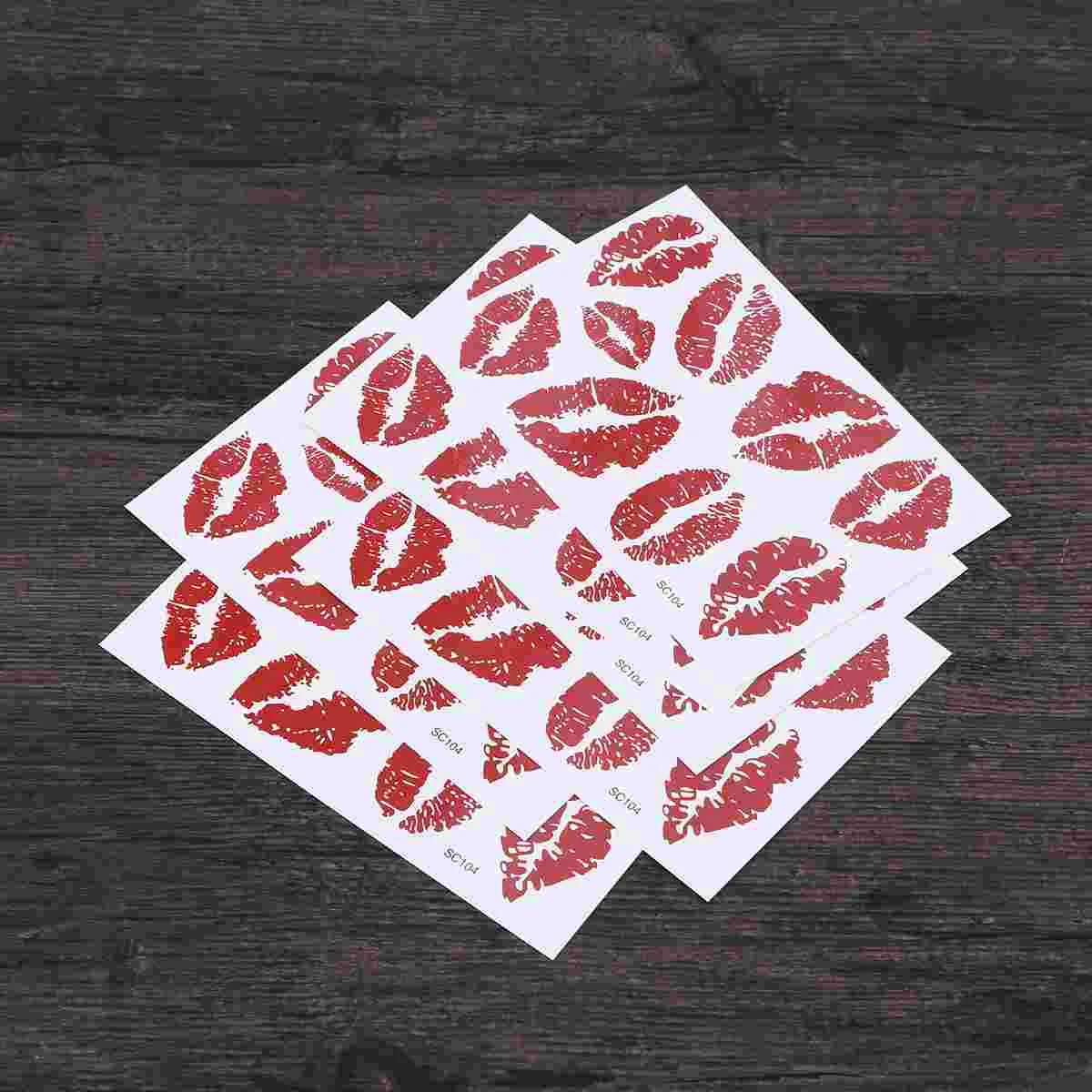 

Lips Temporary Stickers, 6pcs Valentines Day Tattoos Water- proof Body Stickers for