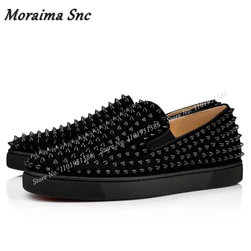 

Moraima Snc Black Rivet Decor Men Shoes Solid Leather Men's Dress Shoes Soft Slip on New Party Shoes Big Size 47 Sprig Autumn