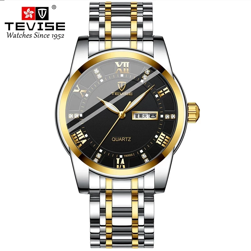 

TEVISE Top Brand Luxury Fashion Quartz Watch 30ATM Waterproof Clock Male Date Week Stainless Steel Relogio Masculino+Box T9005S