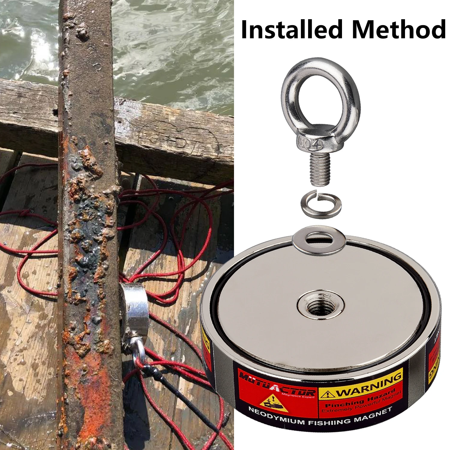 Двухсторонний сильный неодимовый магнит для рыбалки кг x 2 прочный веревочный