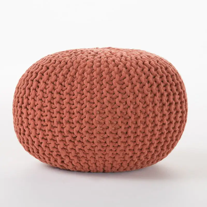 

Round Solid Print Plush Fabric Pouf, Orange