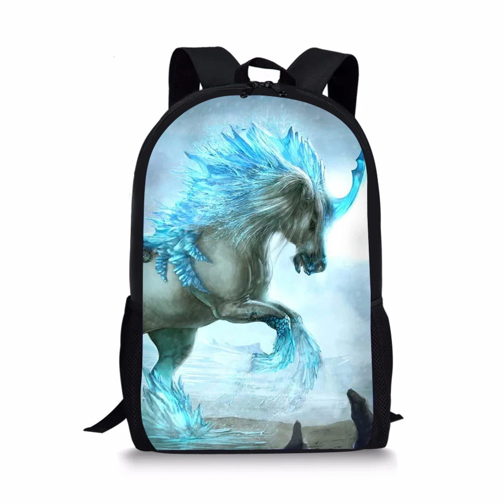 White Horse Element Printing Pattern School Backpacks Personalized Kids Daypack New Design Rucksack for Teenager