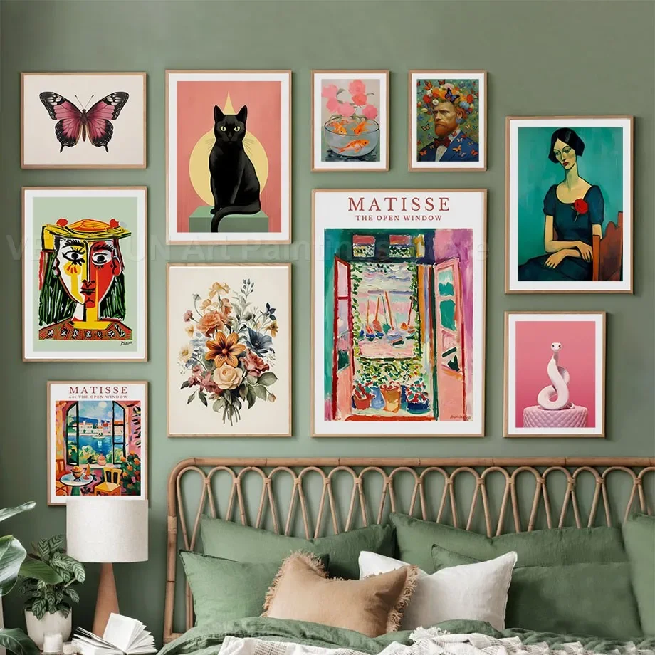 Настенная картина Пикассо матиссе Бабочка змея журавль Черный кот цветочное