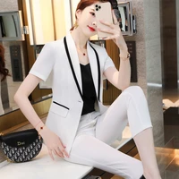 korean style wholesale 2 piece suit set high quality formal trousers blazer office lady formal women business white pants sets