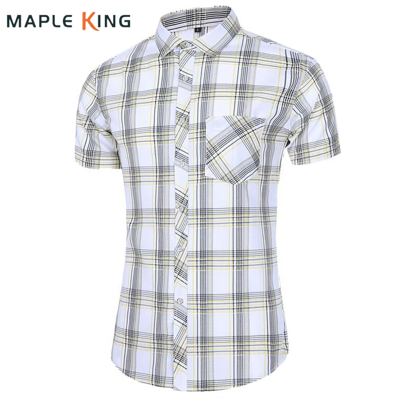 

Vinatge Shirt Men Short Sleeve Plaid Printed Blusas Estampadas 2023 Summer Korean Mens Pocket Designer Business Checkered Shirts