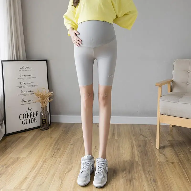 Enlarge Summer Thin Cool Maternity Half Short Legging High Waist Belly Underpants Clothes for Pregnant Women Pregnancy Hot Shorts
