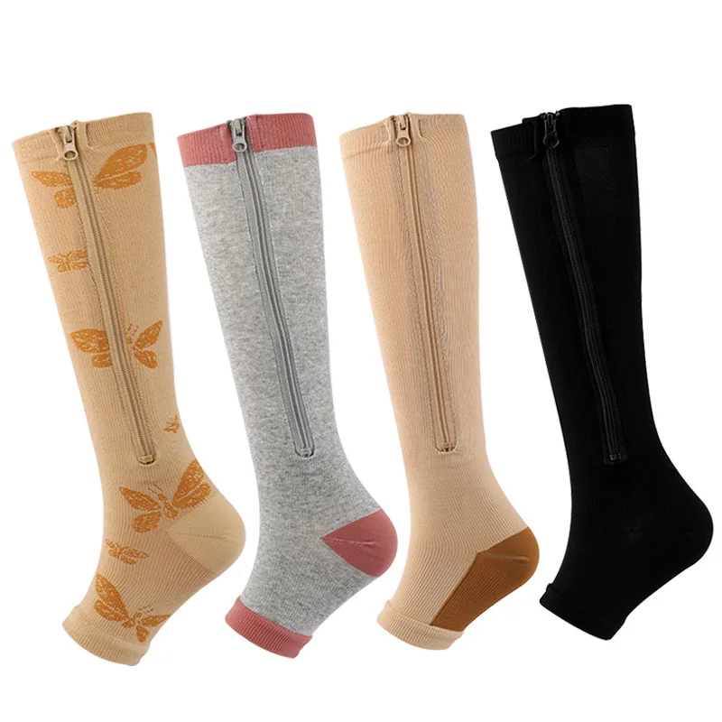 Toeless Athletic Compression Socks - Best-Selling Zipper Vein Compression Socks, Anti-Slip Calf Sleeves for Running