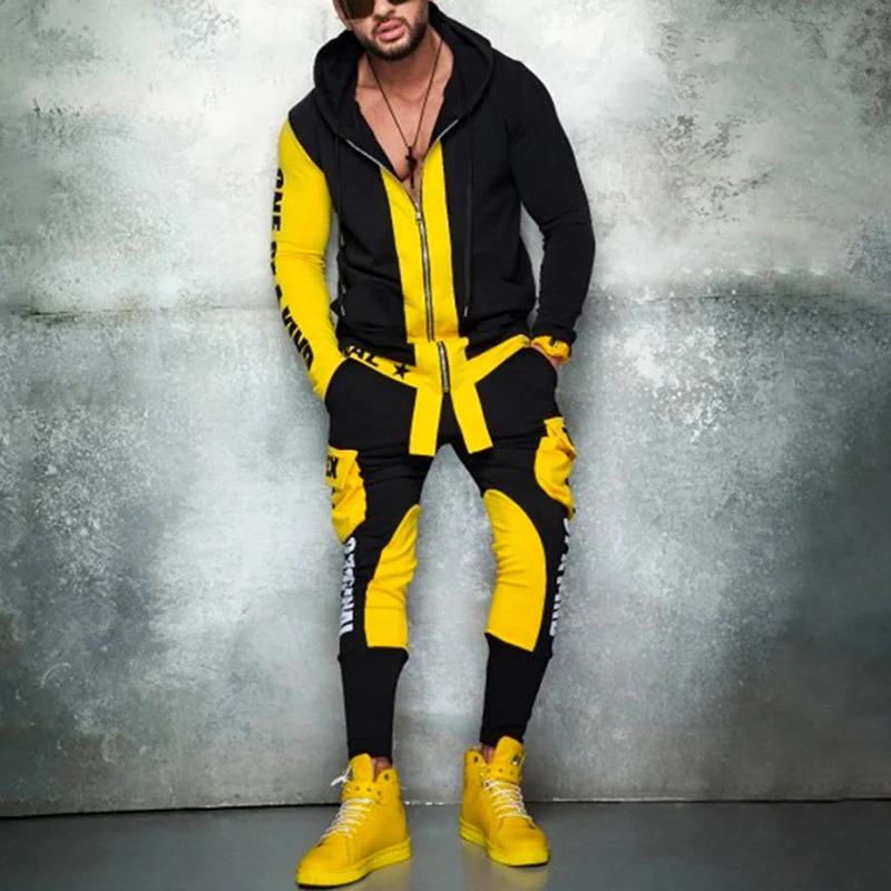 

Men's Hip Hop Sports Zipper Hoodie and Pants Set Spring Autumn Tracksuit Fashion Sportswear Sweatshirts Set Punk Rock Streetwear