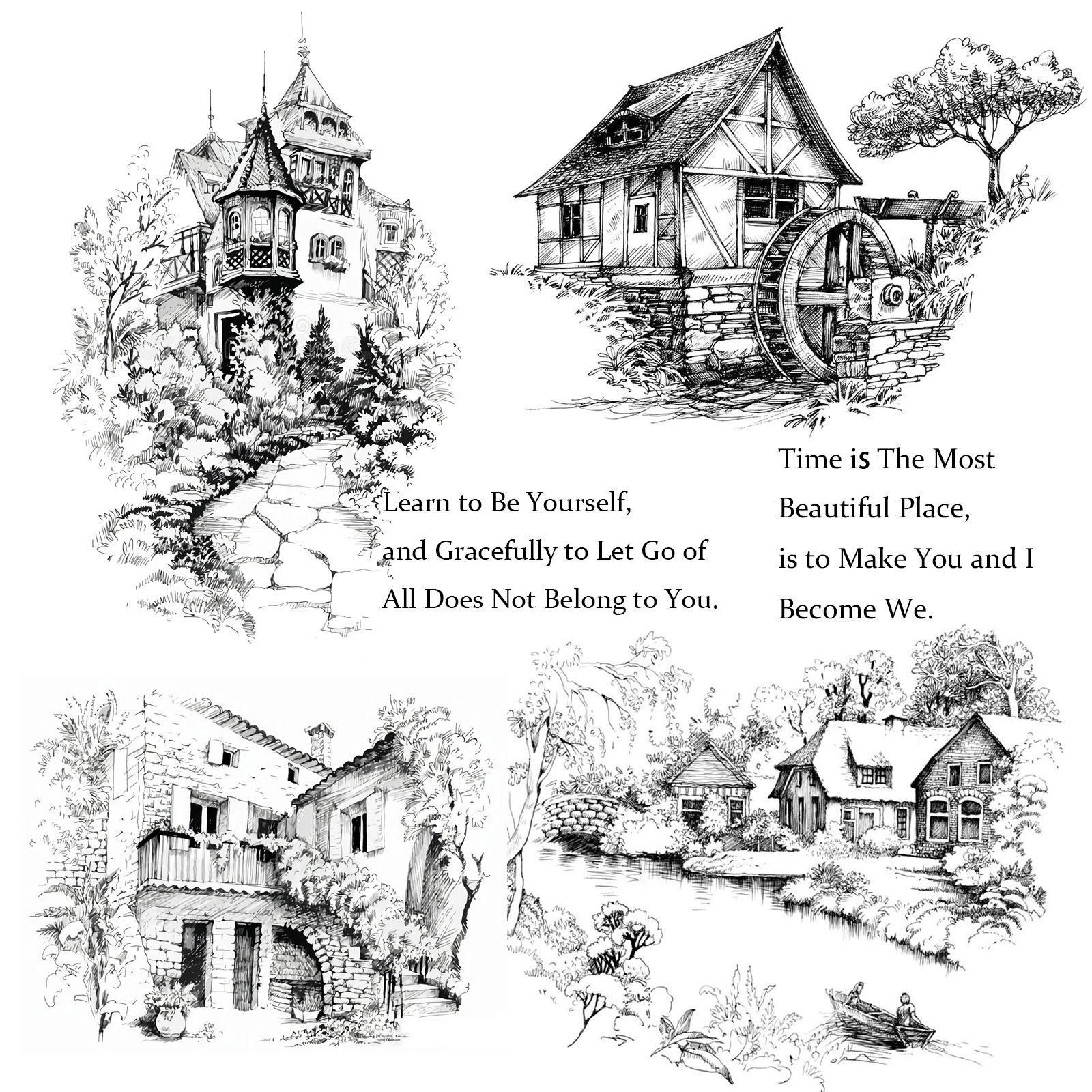 vintage house and rural landscape free global shipping